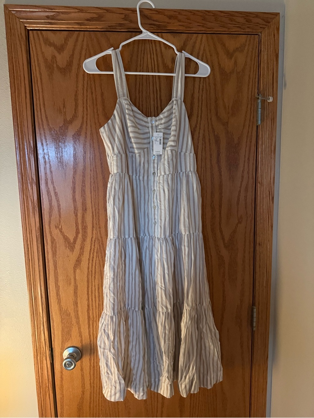 Maurices Cream and Tan Striped Tiered Maxi Dress